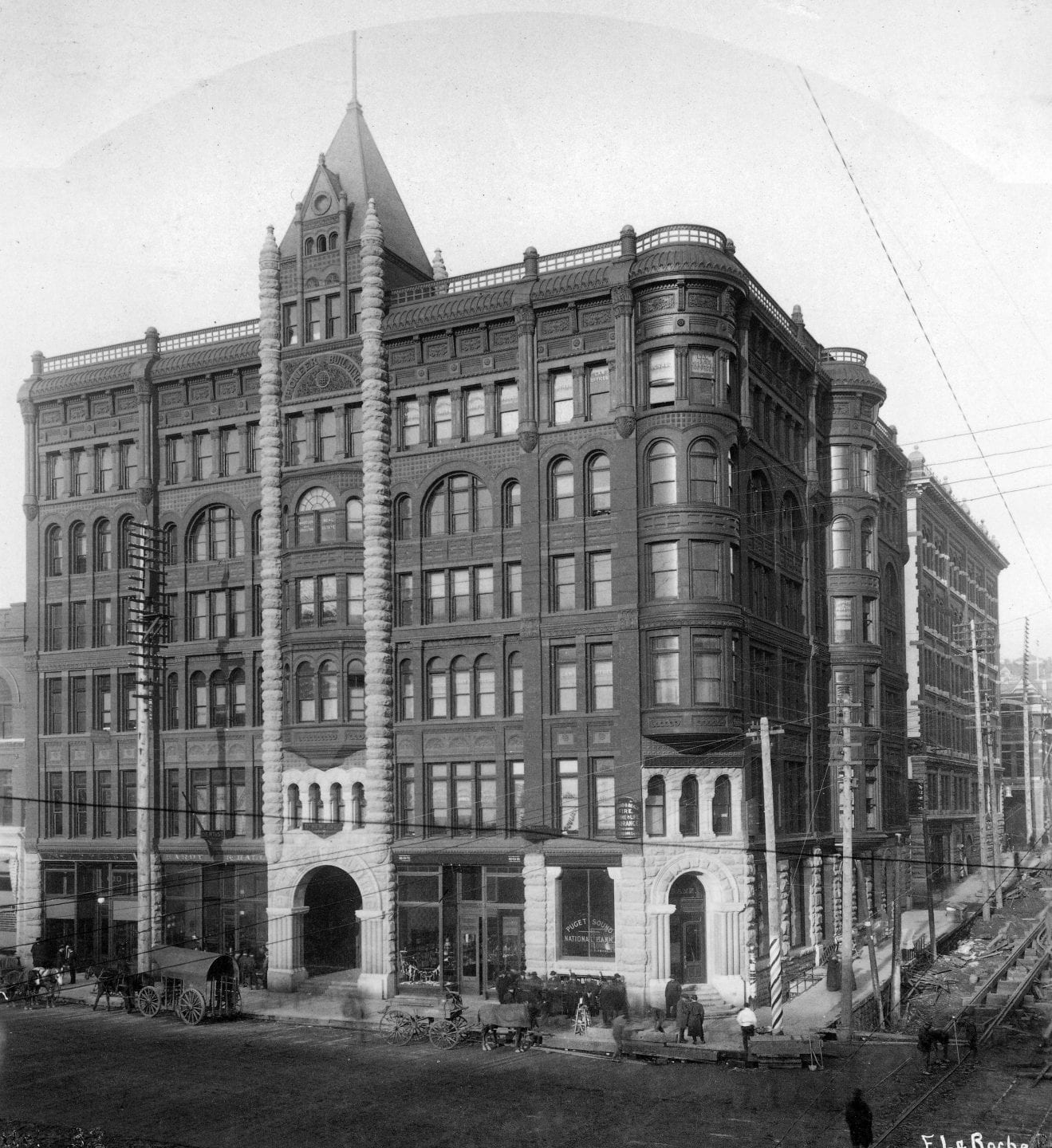 HistoryLink Tours — City datum point inscribed on Pioneer Building